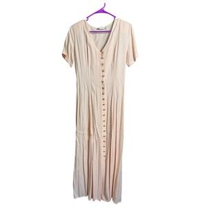 Just‎ Choon Vintage Pearl Button Front Peach/Pink Midi Dress Size Women's 7